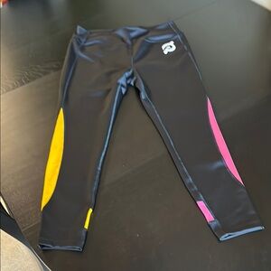 Peloton Black Leggings with Yellow and Pink Highlights